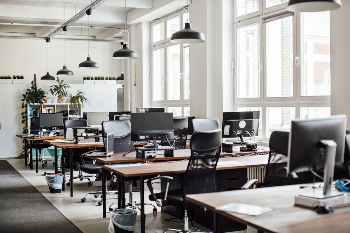 interior of empty open floor plan office