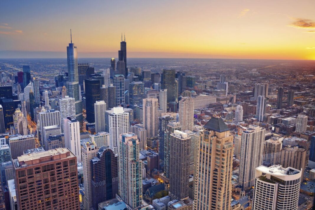 chicago skyline and beyond into west chicago