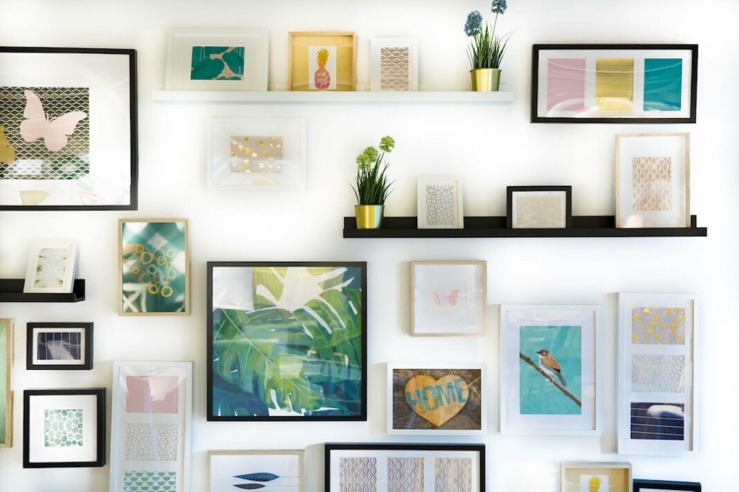 Floating shelf and picture frames