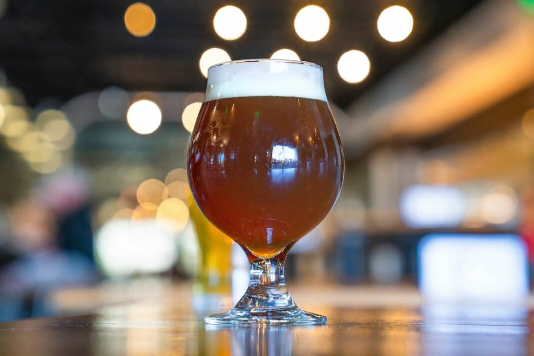 Close up of beer in glass on a table