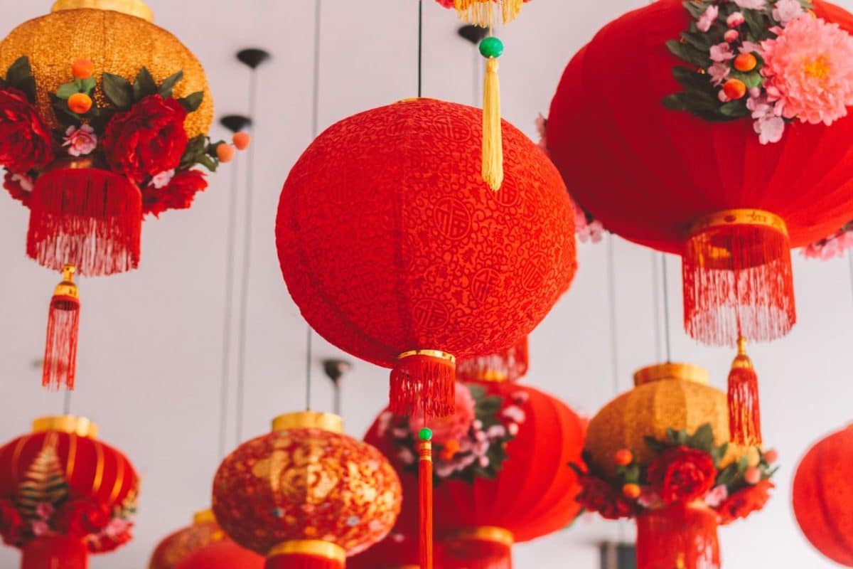 chinese new year decorations hanging from ceiling