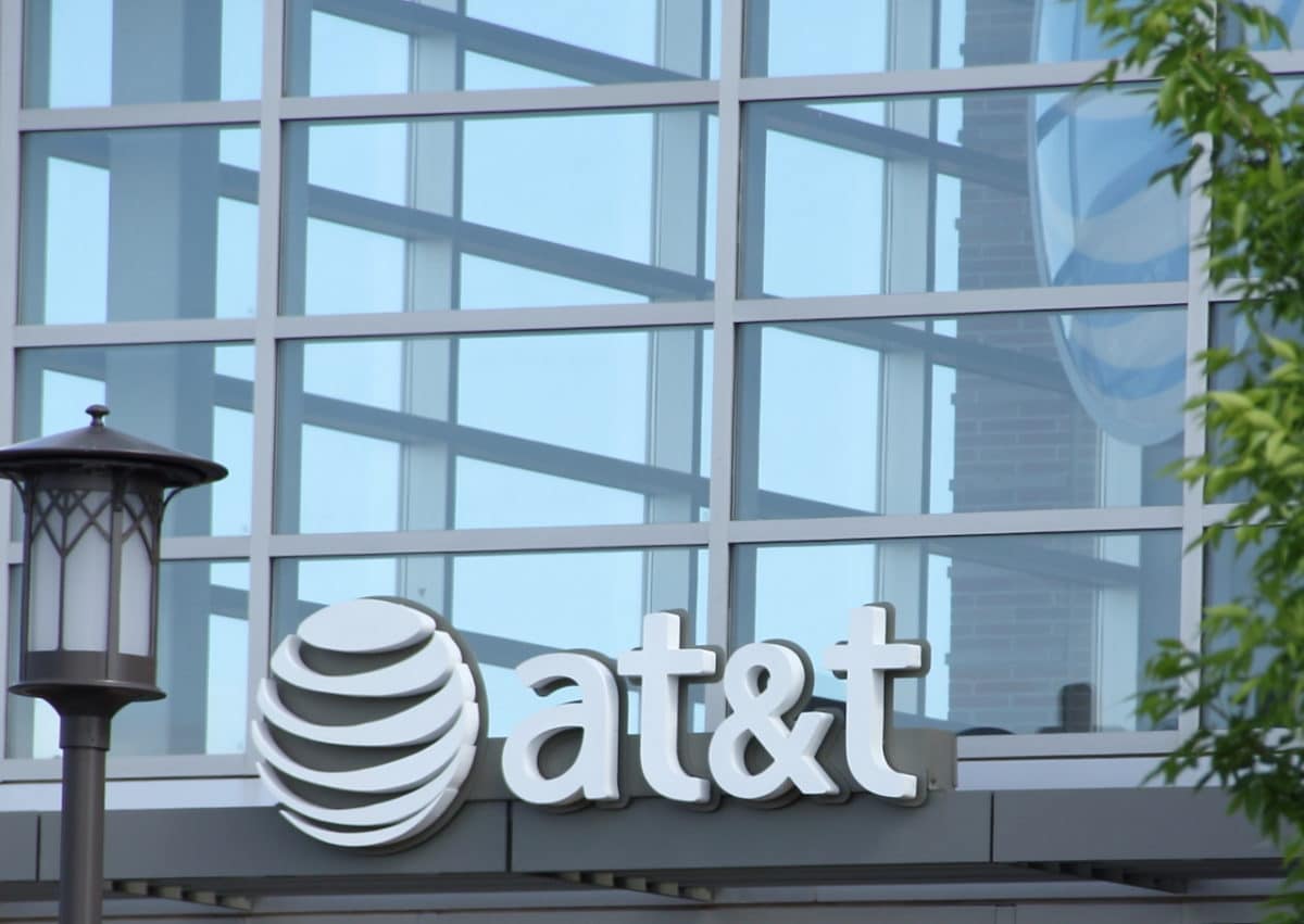 AT&T Sign on building glass window