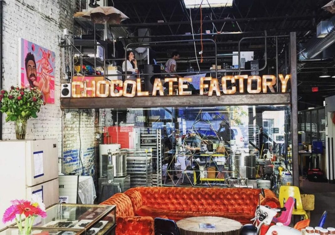 inside of fine & raw chocolate factory