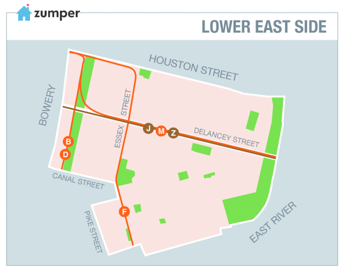 map showing lower east side boundaries