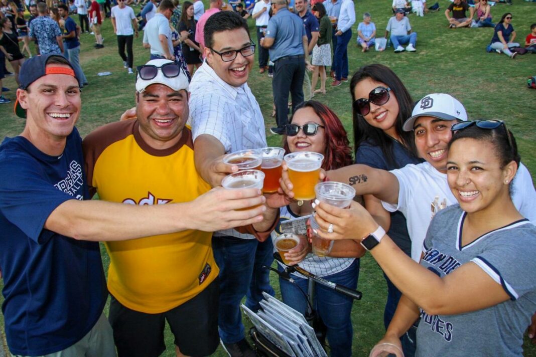 people drinking outside petco park in san diego