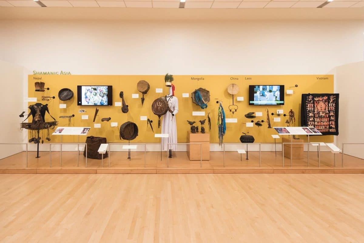 art display in museum of musical instruments from around the world