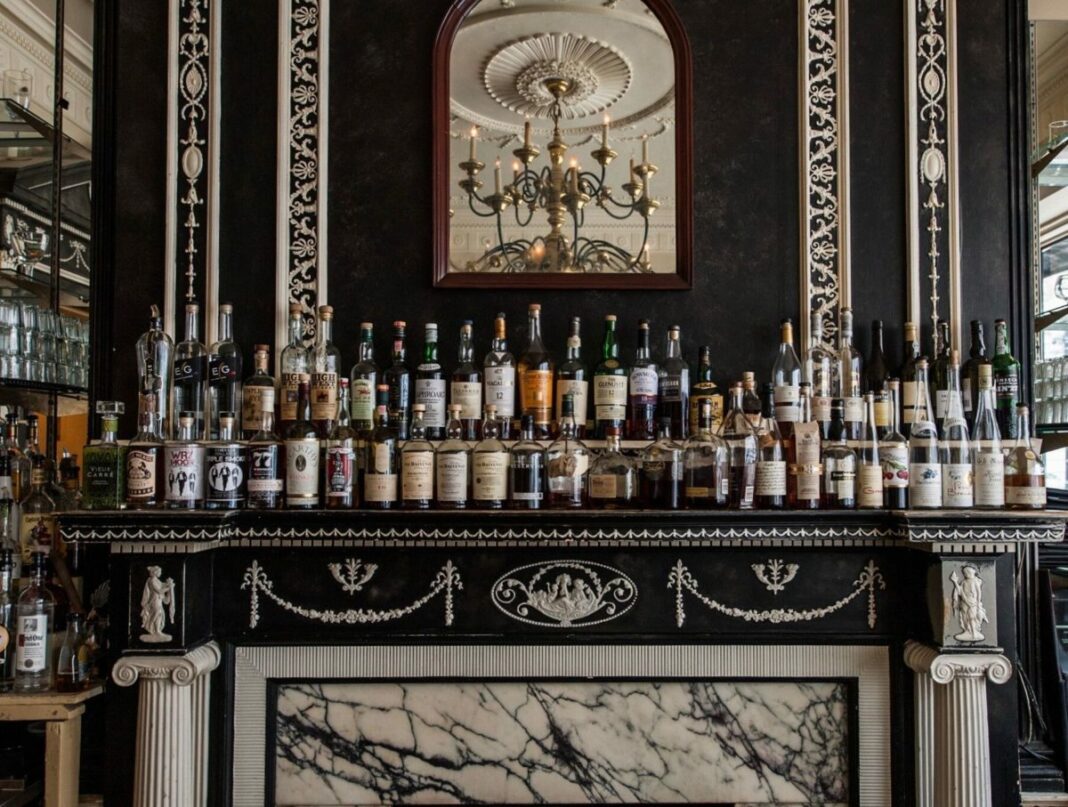 bar with lots of liquor bottles