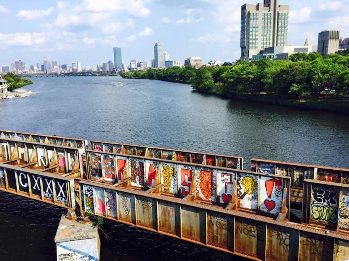 view of boston skyline and charles river from bridge