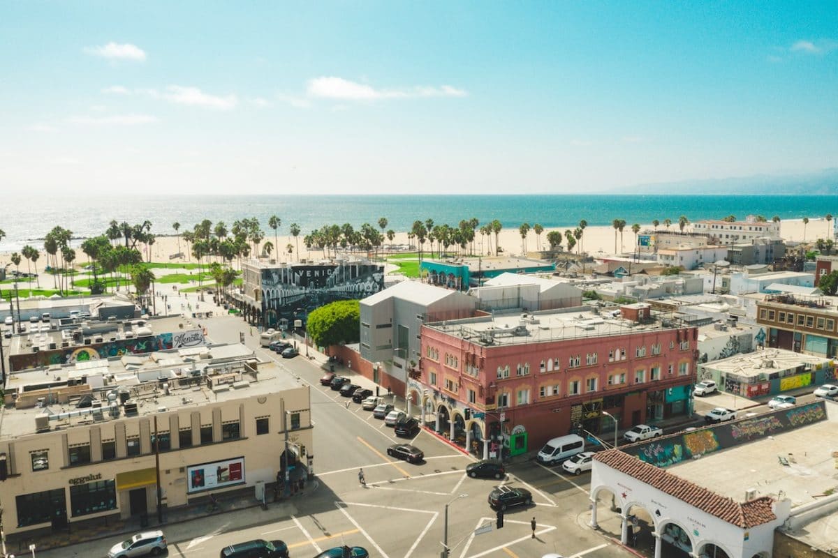 aerial view of venice beach and ocean