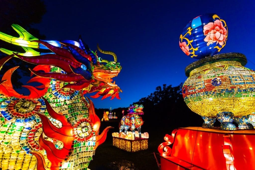 chinese lanterns and dragons at festival
