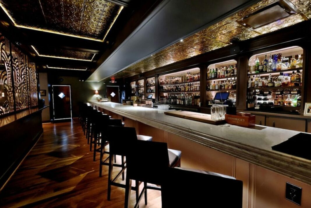 interior of dark, classy, empty bar