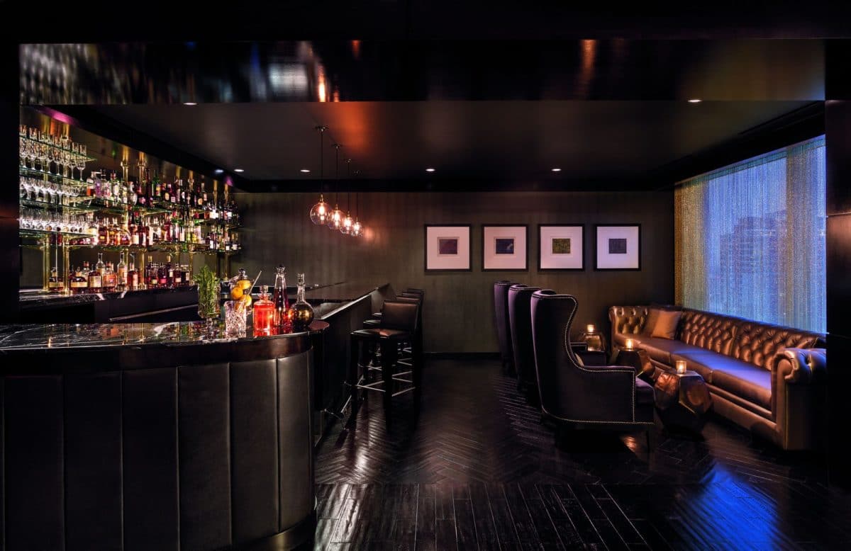 dark interior of swanky bar