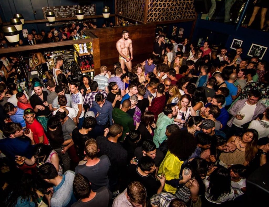 photo looking down on to dance floor where people are dancing
