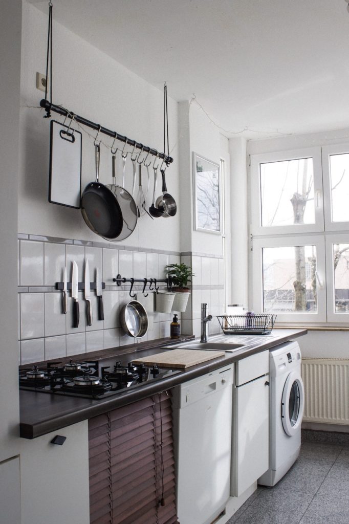 kitchen with pot rack