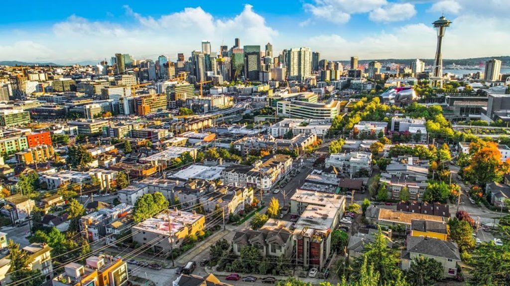 view of seattle from lower queen anne neighborhood