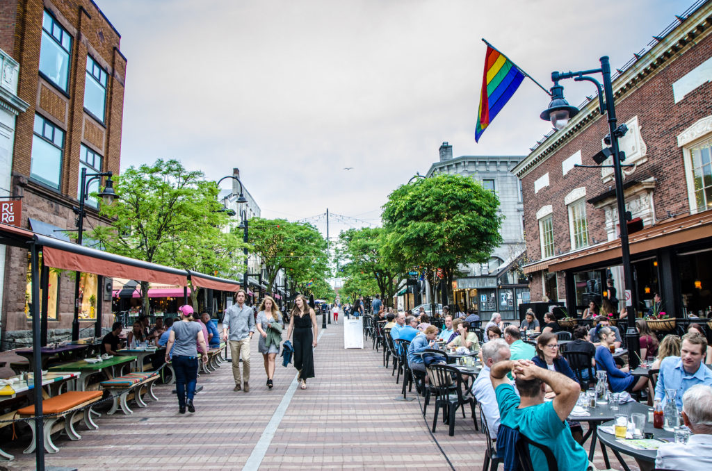 Photo of outdoor dining on Church Street in Burlington, VT