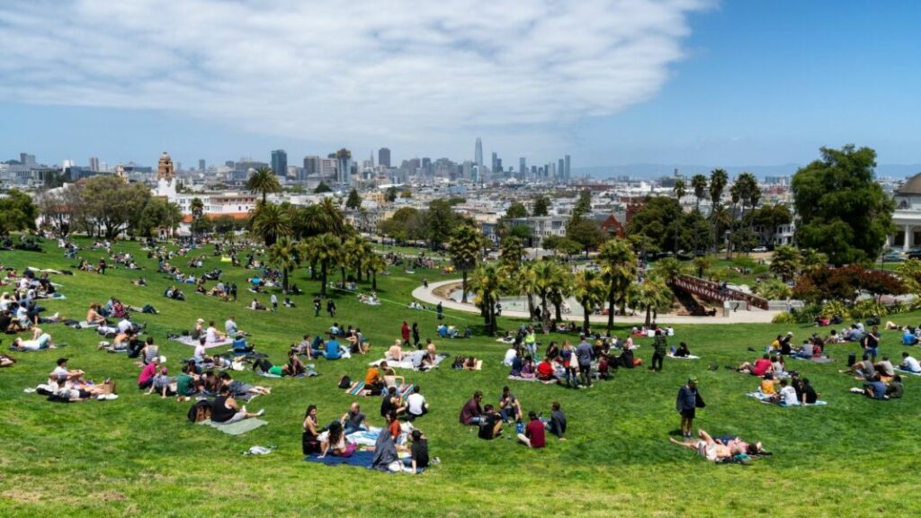 View of people enjoying the outdoors in San Francisco.