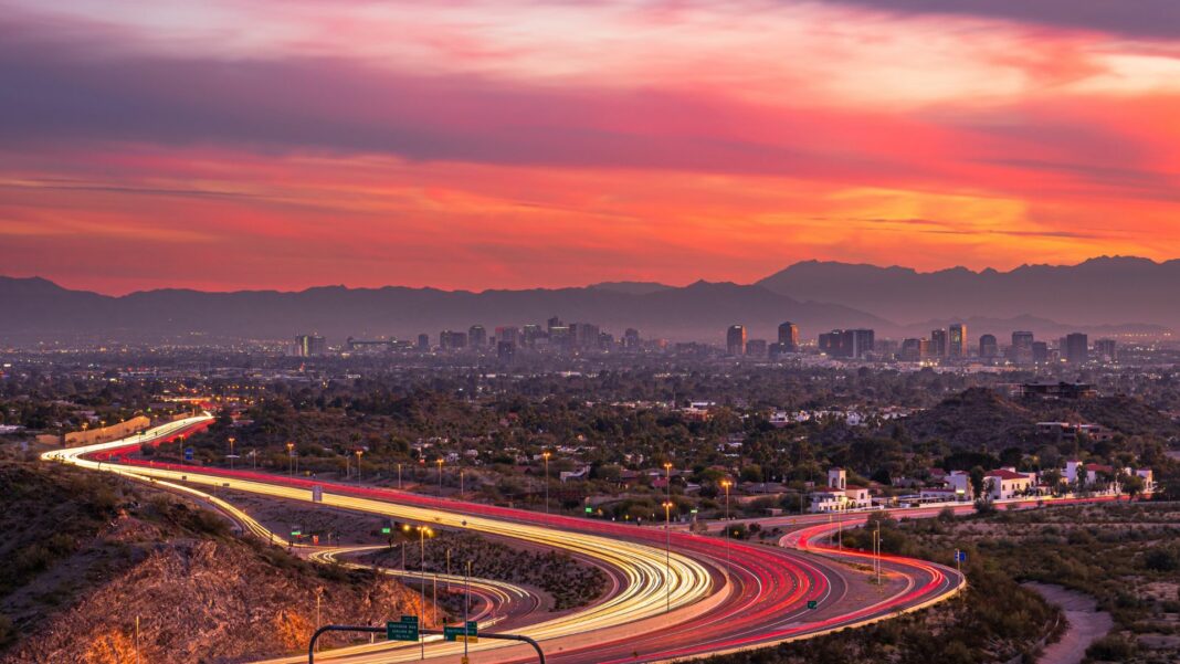 Phoenix skyline at sunset