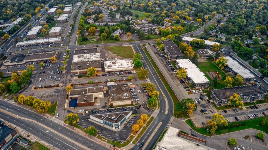 An aerial view of the Twin Cities Suburb of Brooklyn Park in Minnesota