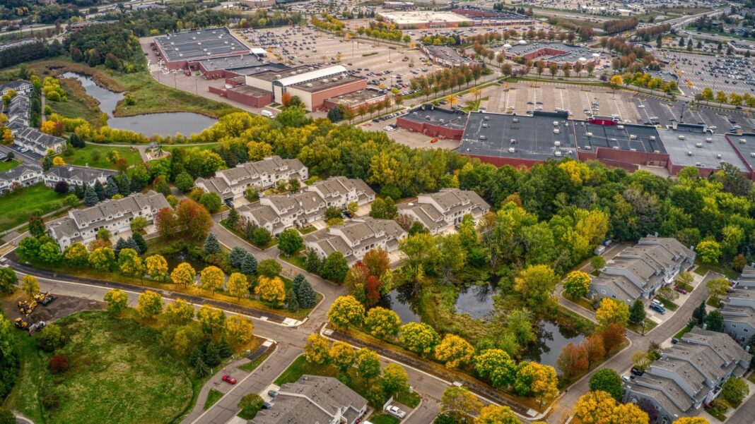 An aerial view of the Twin Cities suburb of Woodbury in Minnesota