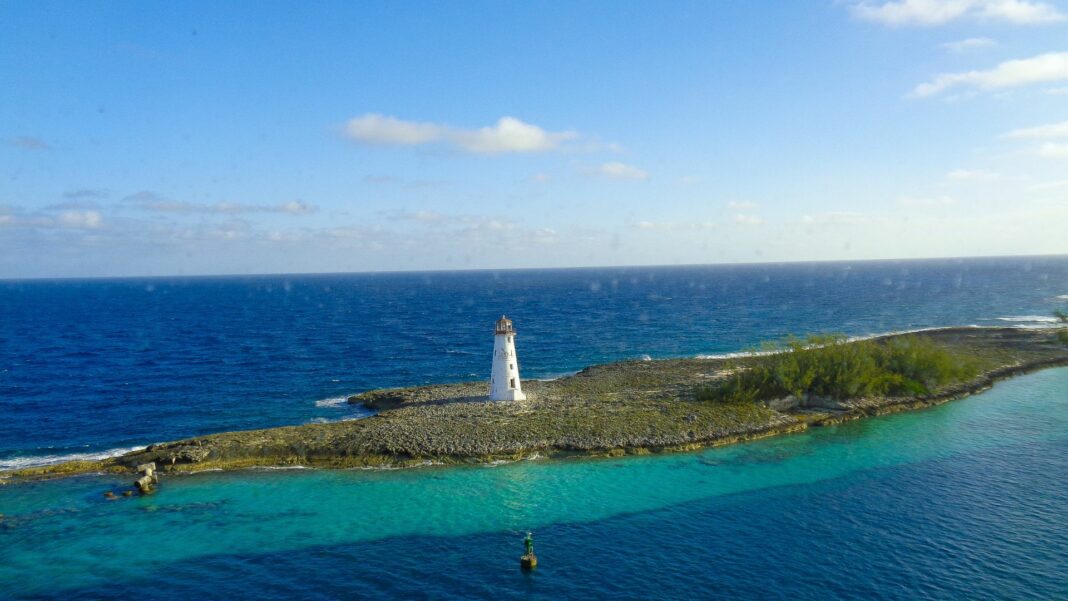 nice view to an island with lighthouse on it.