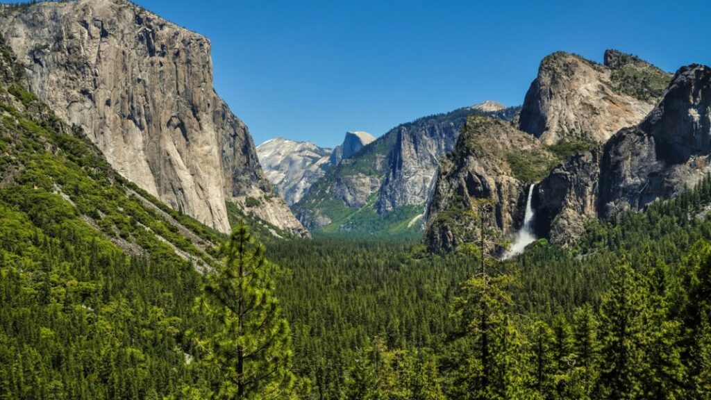 The Yosemite Valley with its iconic granite monoliths known as El Capitan and Half Dome