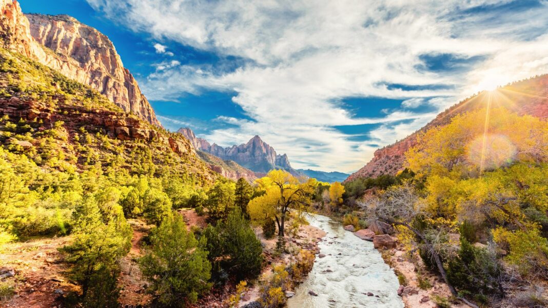 Sunset at Zion National Park, Utah during Autumn