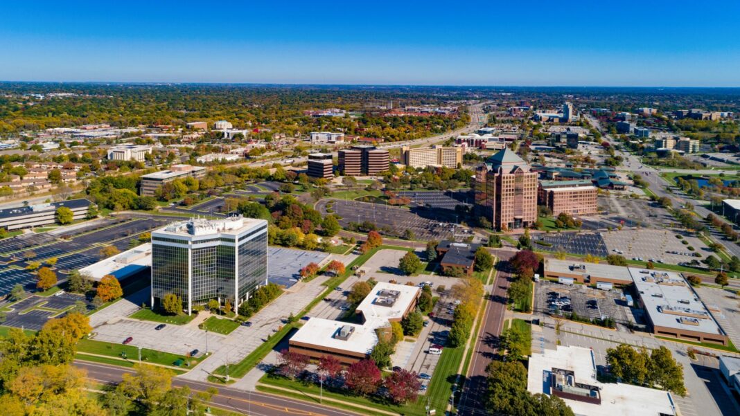 Aerial of the Executive Hills Area in Overland Park, KS; part of the Kansas City metropolitan area.
