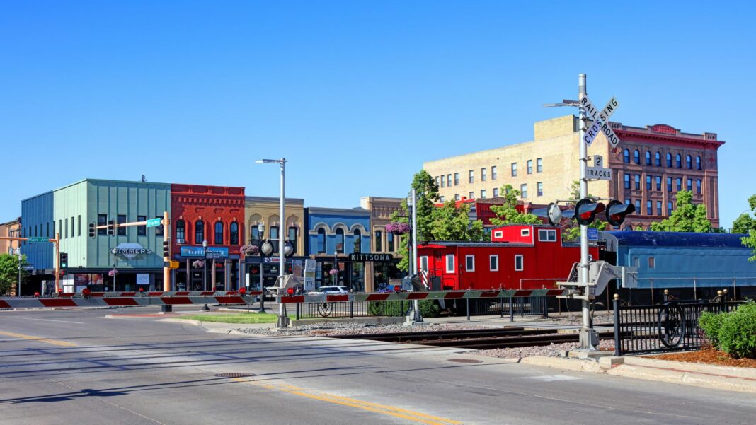 Daytime view of Fargo's historic Front Street now Main Street in the heart of the downtown district