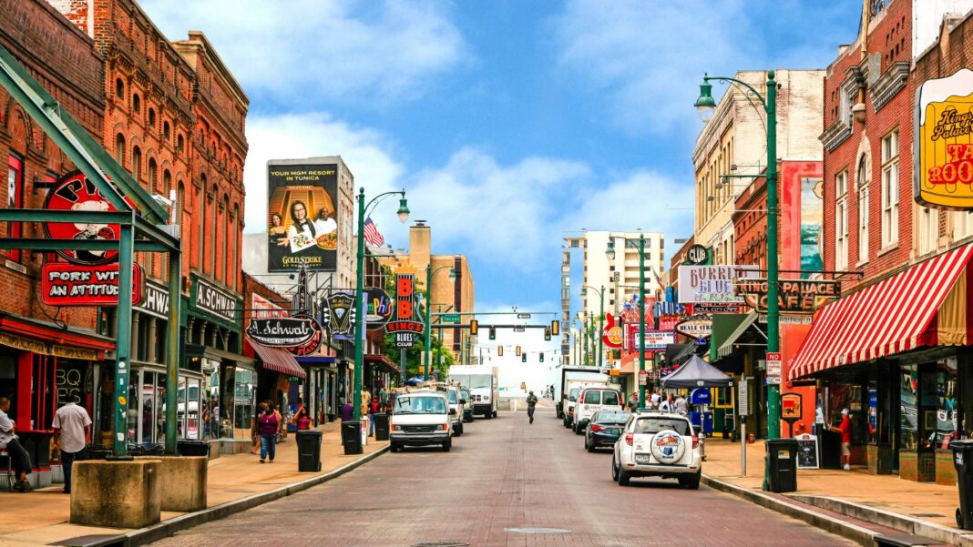 Memphis, TN, USA - August 5, 2015: View of Beale Street in Memphis, Tennessee