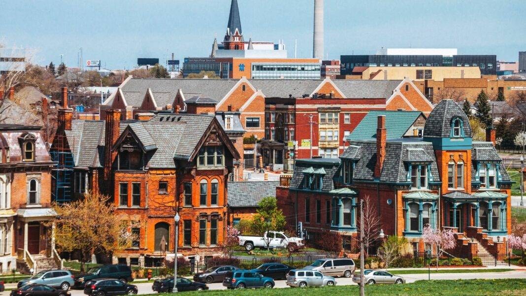 Detroit view over Brush Park district. Michigan, USA