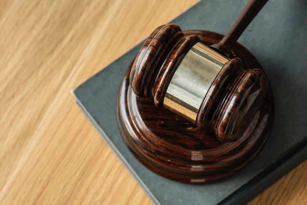 gavel on brown judge's desk
